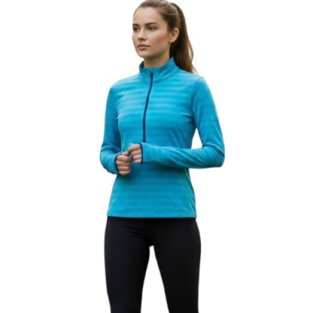 Nike Pro Warm 1/2 Zip Shadow Stripe Pullover Top M Blue Athletic Cold Gear